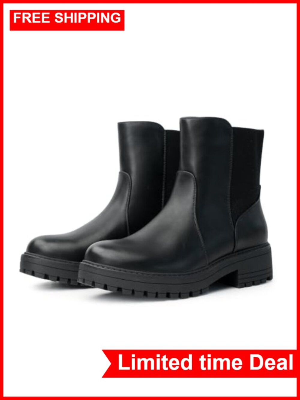 Women's Faux Leather Chelsea Ankle Boots Platform Lug Sole Chunky Heel